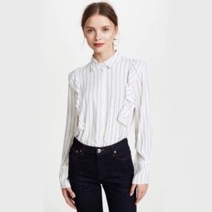 Club Monaco Caroline Ruffle Blue Stripe Blouse.